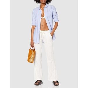 Roxy Oceanside Linen Blend Wide Leg Pants White Relaxed Beach Coverup Women's XL